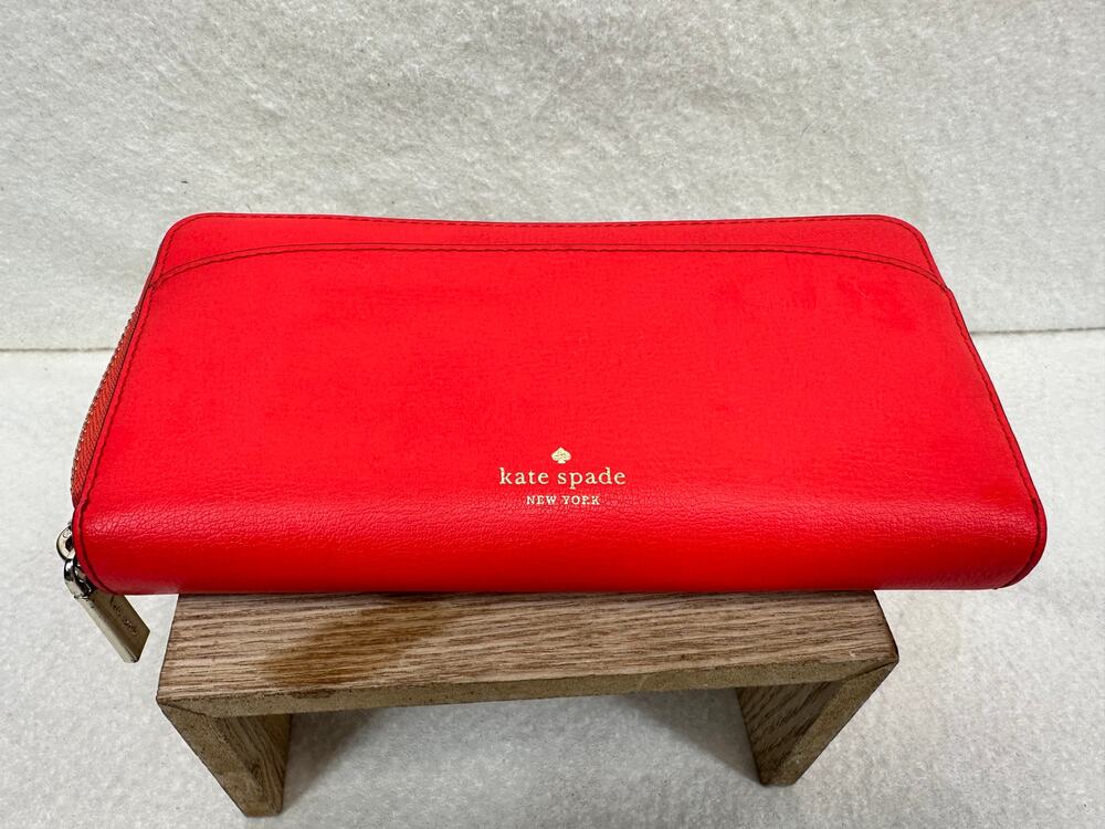 Kate Spade New York Tomato Red Leather Zip-Around Continental Wallet